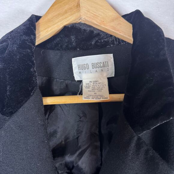 Y2K Hugo Buscati Dressy Coat Jacket Womens Black Velvet Trim 100% Wool Size 16 - Picture 5 of 7